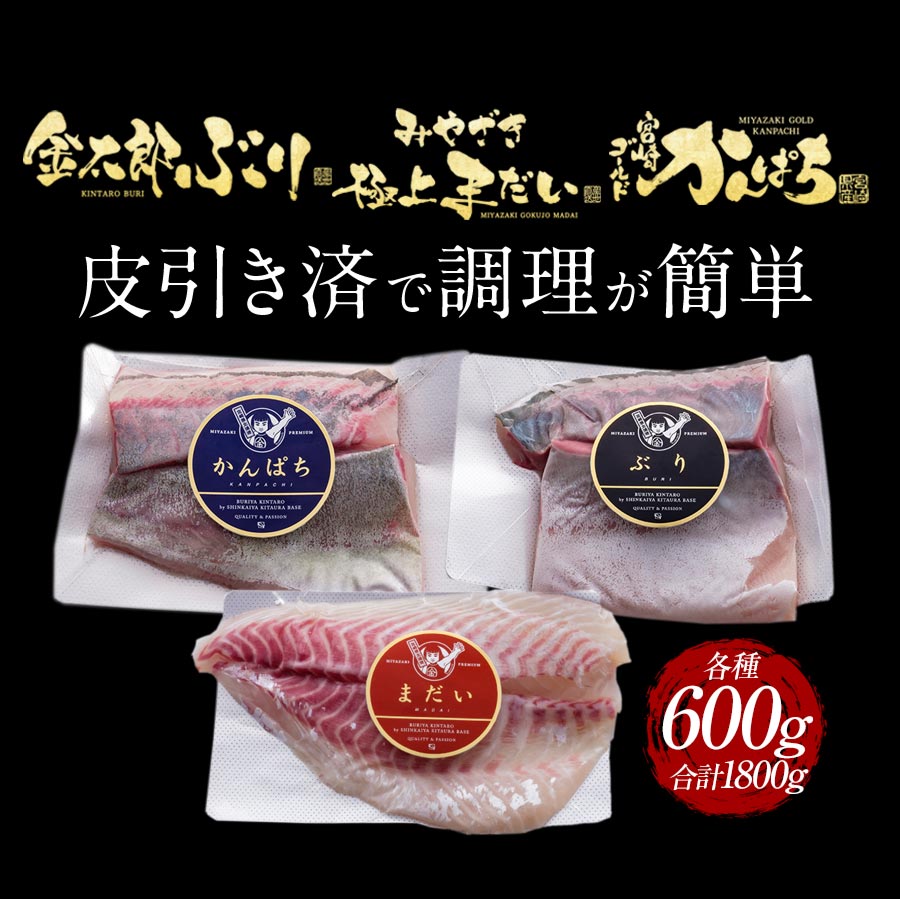 極上 真鯛 ぶり カンパチ 3種 セット 各600g 合計1800g 刺身 2024 ギフト プレゼント 送料無料 宮崎 海鮮 セット 詰め合わせ 3種 盛り合わせ